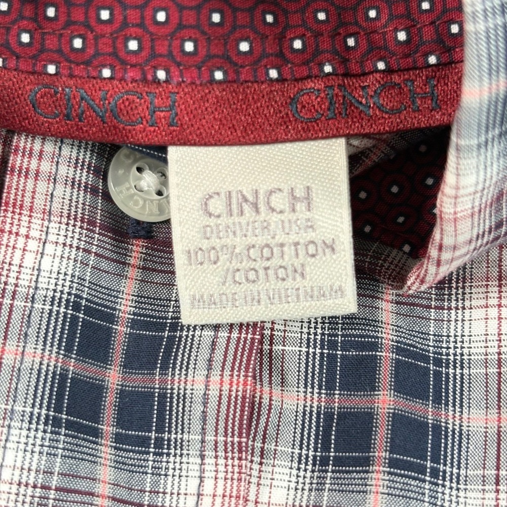 Cinch Button Down Shirt Mens M Western Plaid Cotton Red Blue Classic Fit - Picture 3 of 7